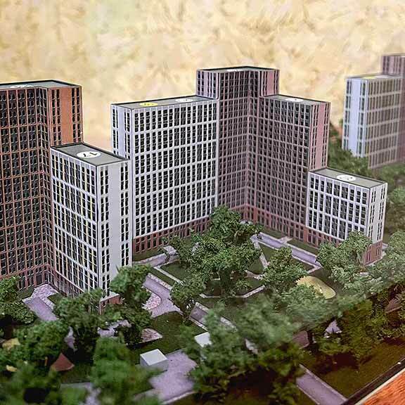 Архитектурный макет многоэтажного здания с низкой детализацией