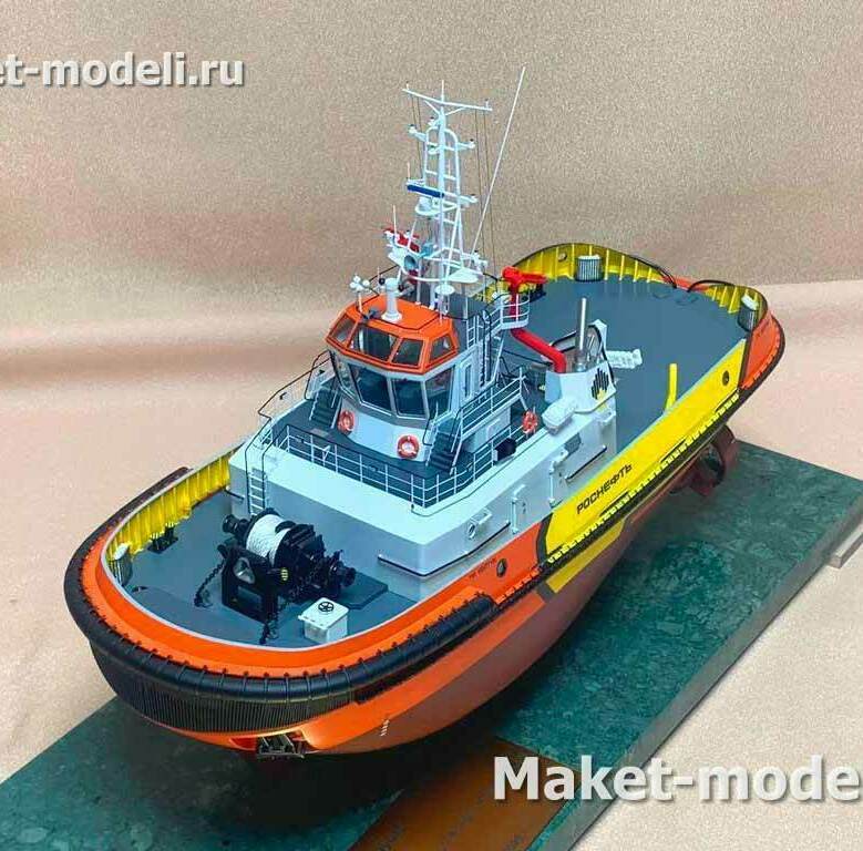  Масштабная модель гражданского судна буксира. Изготовлено на заказ студией макетов для подарка