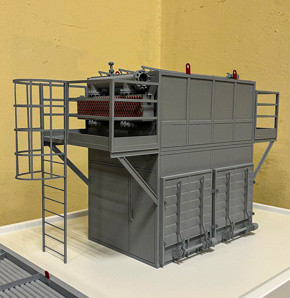 Масштабный макет промышленного оборудования с многоуровневой конструкцией — детализированная выставочная модель для презентации производственных технологий, изготовленная на заказ в Студии макетов Масштабная модель промышленного агрегата с детально проработанной многоуровневой конструкцией: видны лестницы, платформы для обслуживания, технологические отсеки и элементы трубопровода. Модель демонстрирует сложную систему инженерных коммуникаций, включая распределительные блоки и защитные ограждения. Реалистичная имитация промышленного оборудования с точными пропорциями и функциональными зонами — идеально подходит для демонстрации на отраслевых выставках, презентациях для инвесторов и образовательных мероприятиях. Выполнена на заказ в Студии макетов с учётом всех технических особенностей реального прототипа.