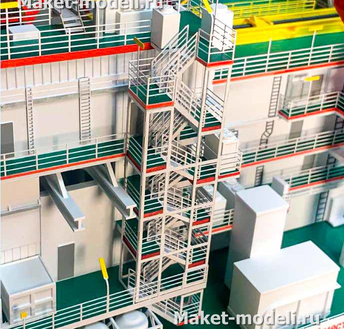 Масштабный промышленный макет буровой установки для добычи полезных ископаемых, изготовленный в макетной студии "Макет-Модели.ру"  Ледостойкая стационарная офшорная платформа на гравитационном основании с жилым и технологическим модулем. Узлы и детали промышленной буровой установки