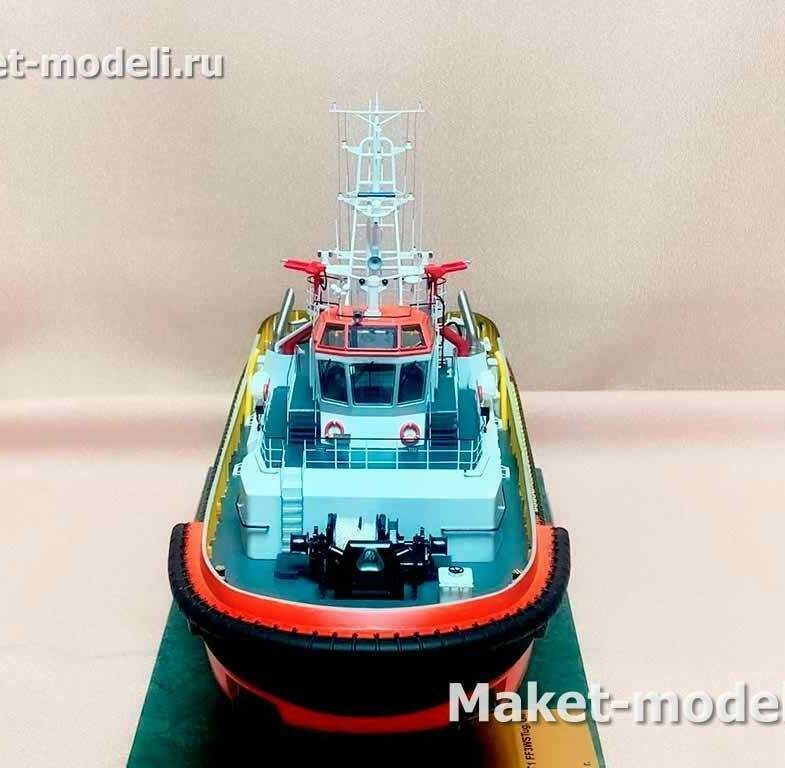 Масштабная модель гражданского судна буксира. Изготовлено на заказ студией макетов для подарка