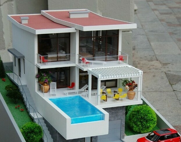 Двухэтажный коттедж со своим бассейном, территорией, парковкой и автомобилем