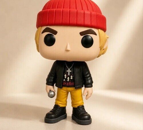 3‑D масштабная модель Funko Pop! Тайлера Джозефа из Twenty One Pilots в образе из клипа Stressed Out: красная шапка, кожаная куртка, винил 3‑D масштабная модель фигурки Funko Pop! — Тайлер Джозеф (Twenty One Pilots) в культовом образе: красная вязаная шапка, чёрная кожаная куртка, жёлтые брюки, подвеска с крестом, аксессуар в руке